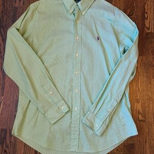 Ralph Lauren Custom Fit Green Button Down Shirt Purple Logo L